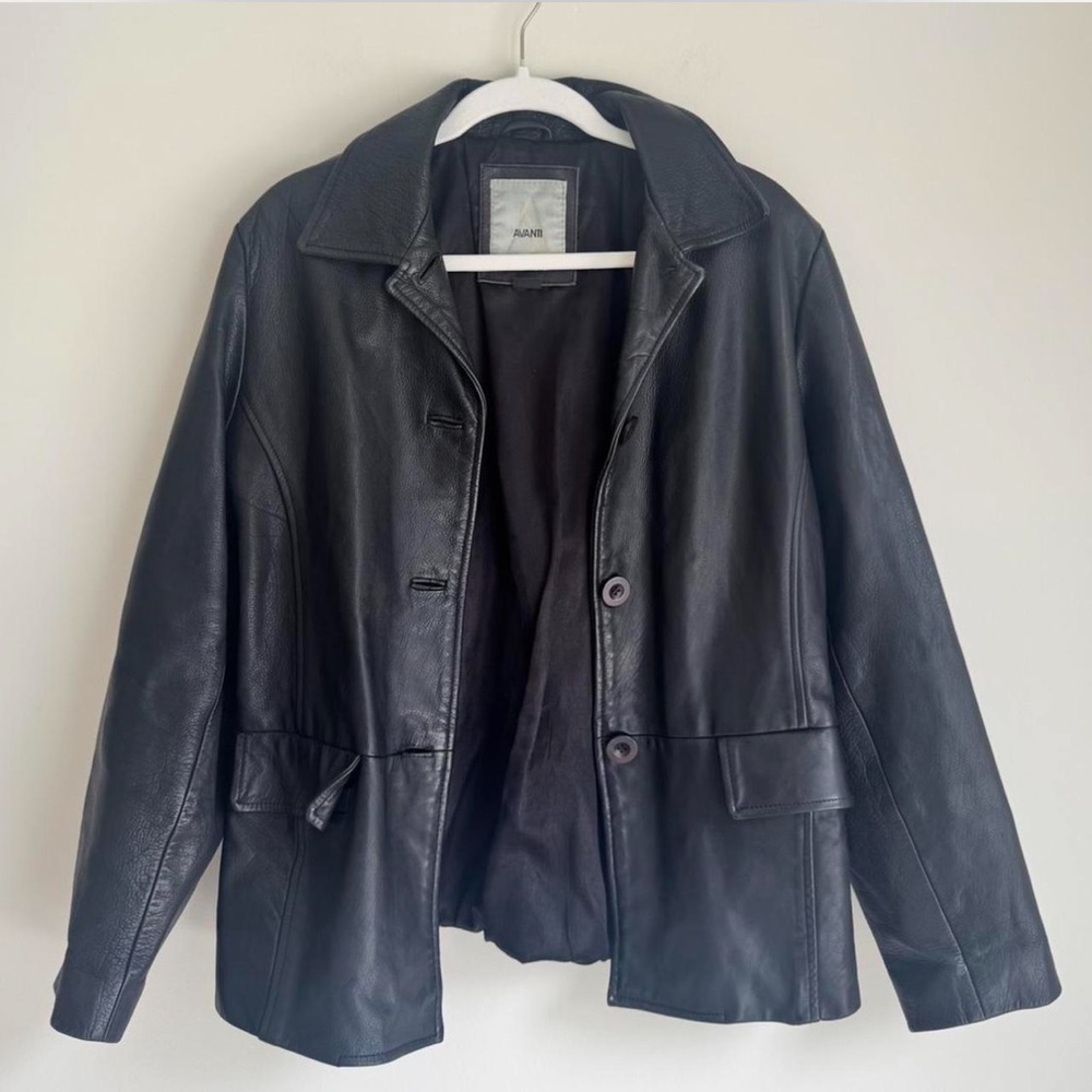 Vintage 90s Avanti Black Genuine Leather Blazer Jacket Women’s - Medium